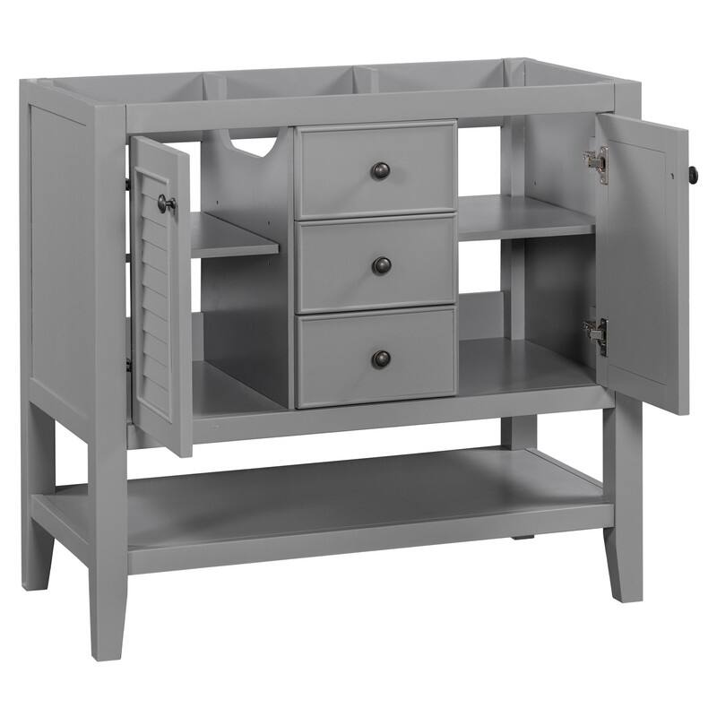 36" Bathroom Vanity with/without Sink, Bathroom Vanity Cabinet with 2 Cabinets and Drawers, Open Shelf, Solid Wood Frame