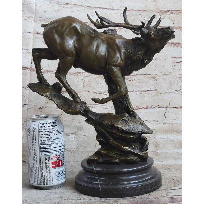 Bronze Marble Statue Elk Deer Stag Hunter Wildlife Art Sculpture Figure Lost Wax
