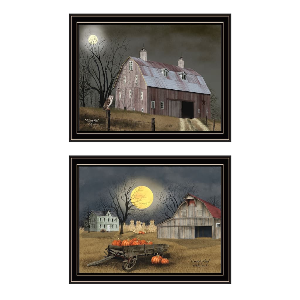 2-Piece Framed Wall Art Set - Autumn Moonlit Nights, Black Frame