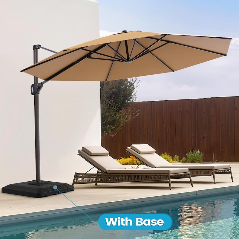 11 Ft Outdoor Patio Cantilever 360 Degree Rotation Offset Umbrella with 4-Piece Fillable Weighted Base