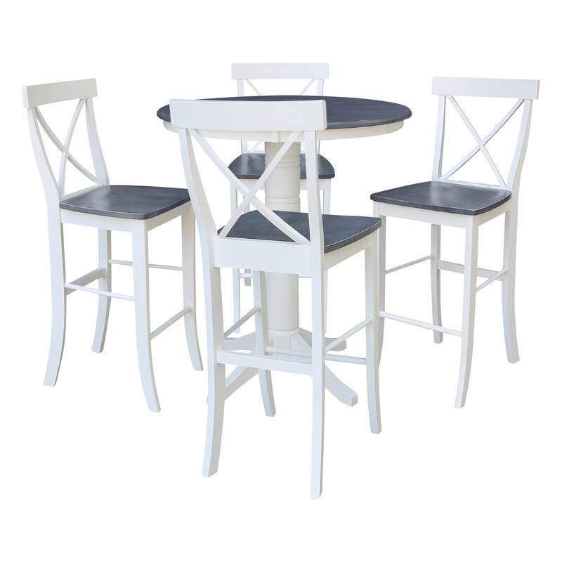 36 in Solid Wood Round Top Pedestal Bar Height Dining Table with 4 X-back Stools