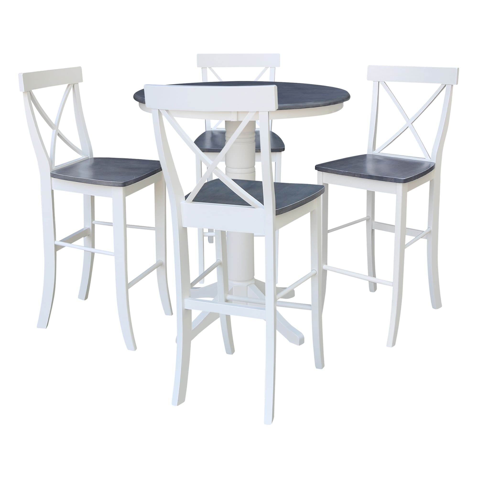 36 in Solid Wood Round Top Pedestal Bar Height Dining Table with 4 X-back Stools