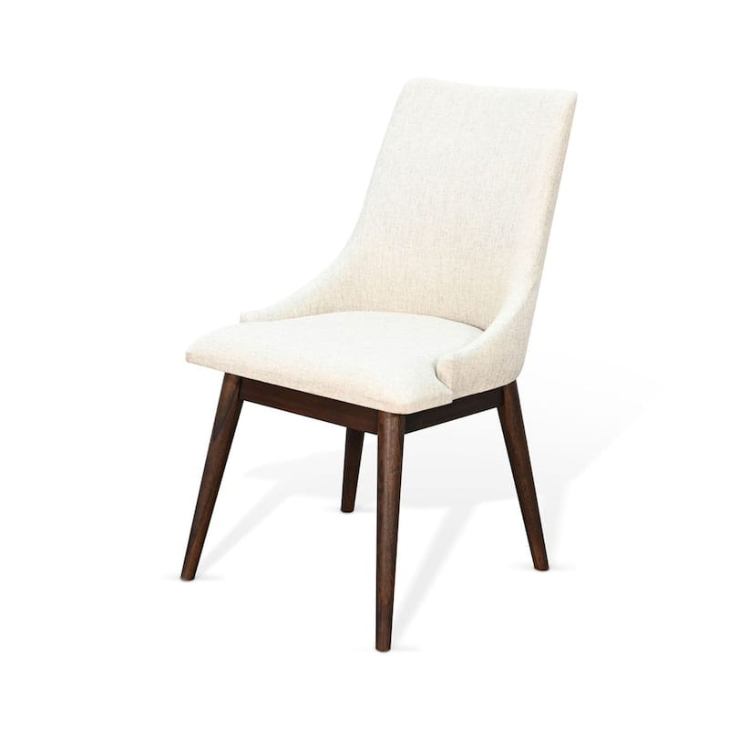 Amy Dining Side Chair Set of 2, White Cushioned Seat, Dark Brown Solid Wood