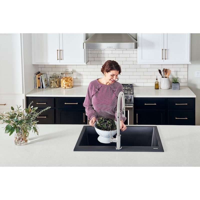 Ruvati 33 x 22 inch epiGranite Drop-in Topmount Granite Composite Quartz Single Bowl Kitchen Sink - Midnight Black - RVG1083BK