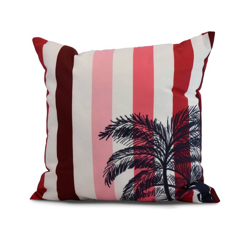 16 x 16 Inch Thin Stripe Palm Stripe Print Outdoor Pillow - Red
