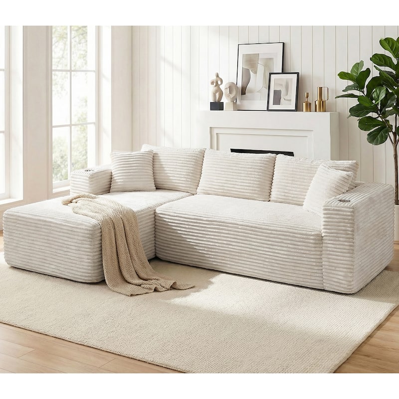 102'' No-Assembly Modular Corduroy Sofa with Cup Holder, Free Combination