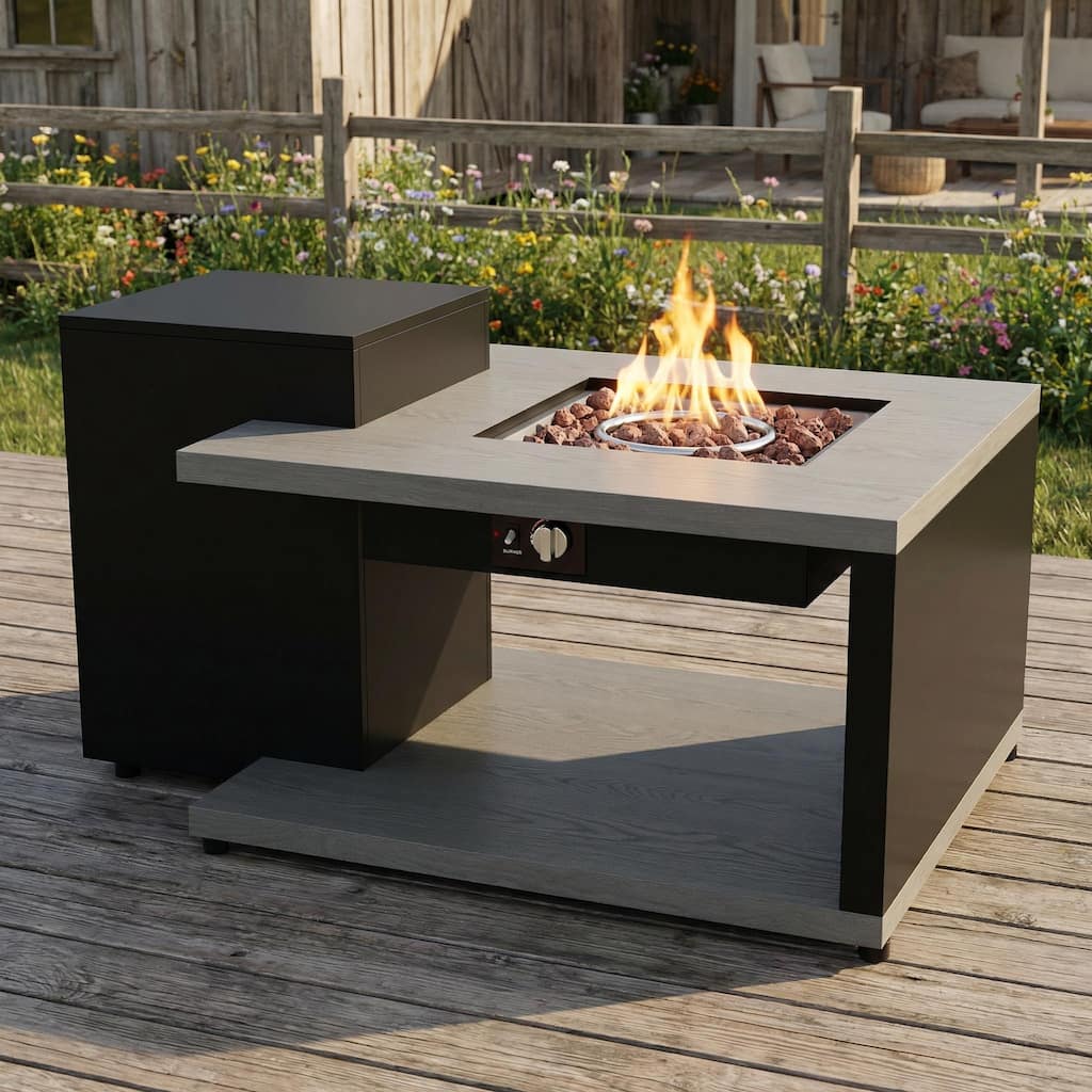 50,000 BTU Propane Fire Pit Table with Hidden Tank Storage, Outdoor Gas Fire Table with Zinc-Aluminum Top, Patio Fire Table