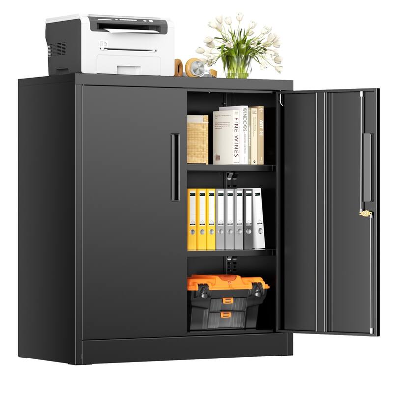 36 inch Metal Office File Storage Cabinet Locker with Locking Doors and Adjustable Shelves for Home Office, Garage, Pantry - Black