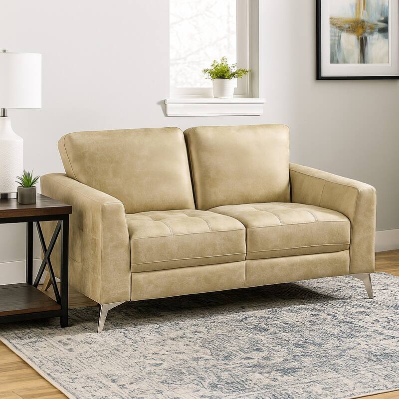 Casie Loveseat, Sand Brown Microfiber Foam, Chrome Legs 61 Inch