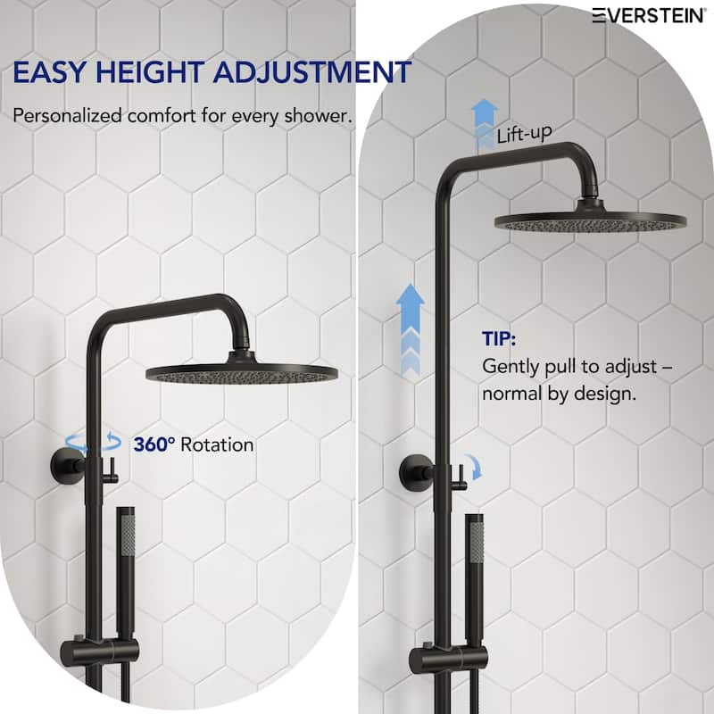 Height Adjustable Thermostatic Shower System with Tub Spout, 10" Rain Shower Head, Hand Shower, Brass Valve