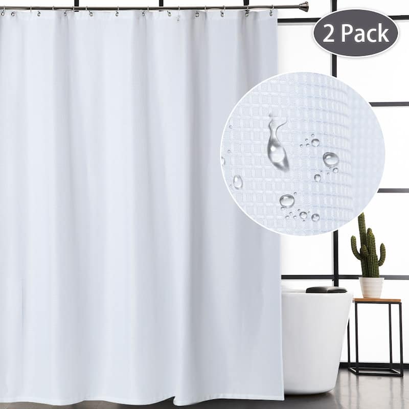 Waffle Fabric Shower Curtain for Bathroom - White - 72W x 96H