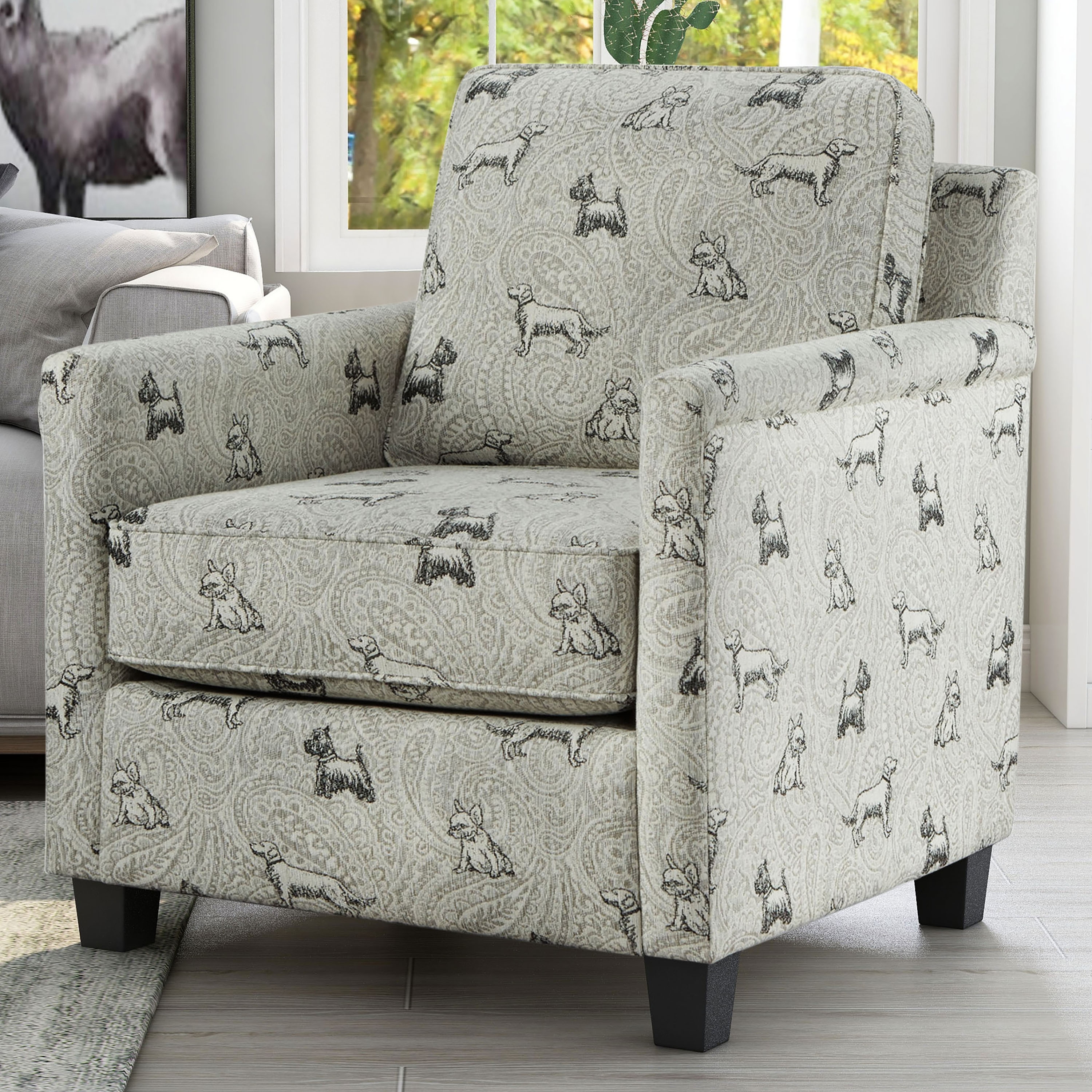 Furniture of America Restian Transitional Microfiber Upholstered Dog Pattern Armchair