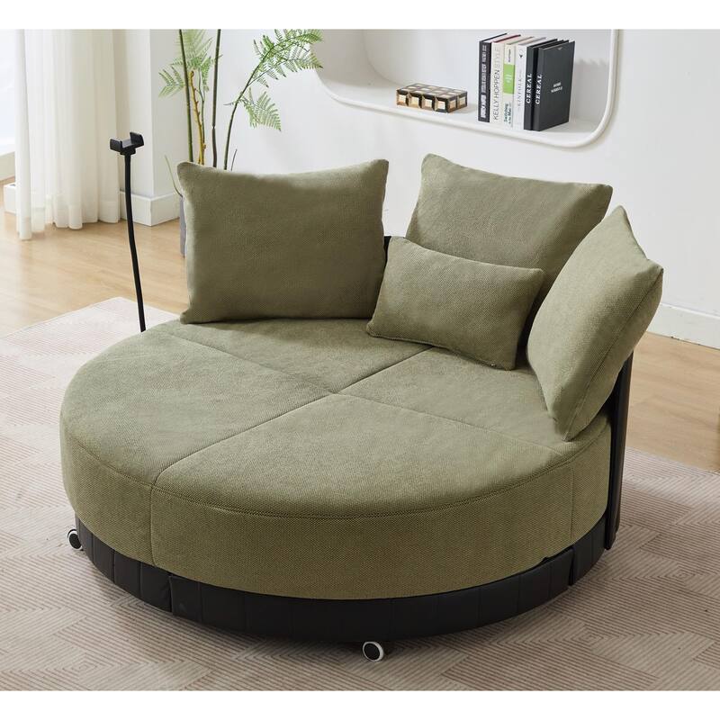 360° Swivel Barrel Chair Round Sofa Chair with Casters and Adjustable Phone Stand, Upholstered in Anti-Wrinkle Polyester Fabric