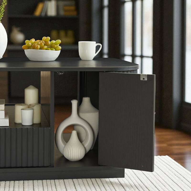 46.5" Modern Oval Coffee Table with Drawers, Hidden Storage & Curved Panel Design, Luxury Center Table