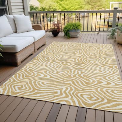 Machine Washable Indoor/ Outdoor Abstract Modern Chantille Rug