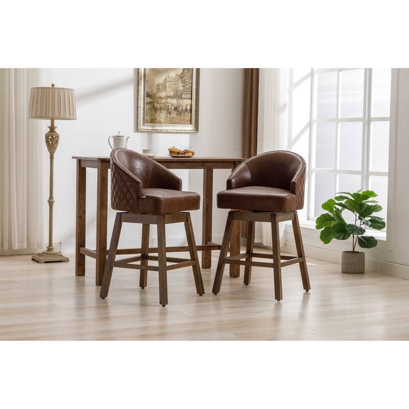 Rotating Bar Chair, Counter Height Bar Chair With Backrest, Leather Rotating Kitchen Stool, Set of 2