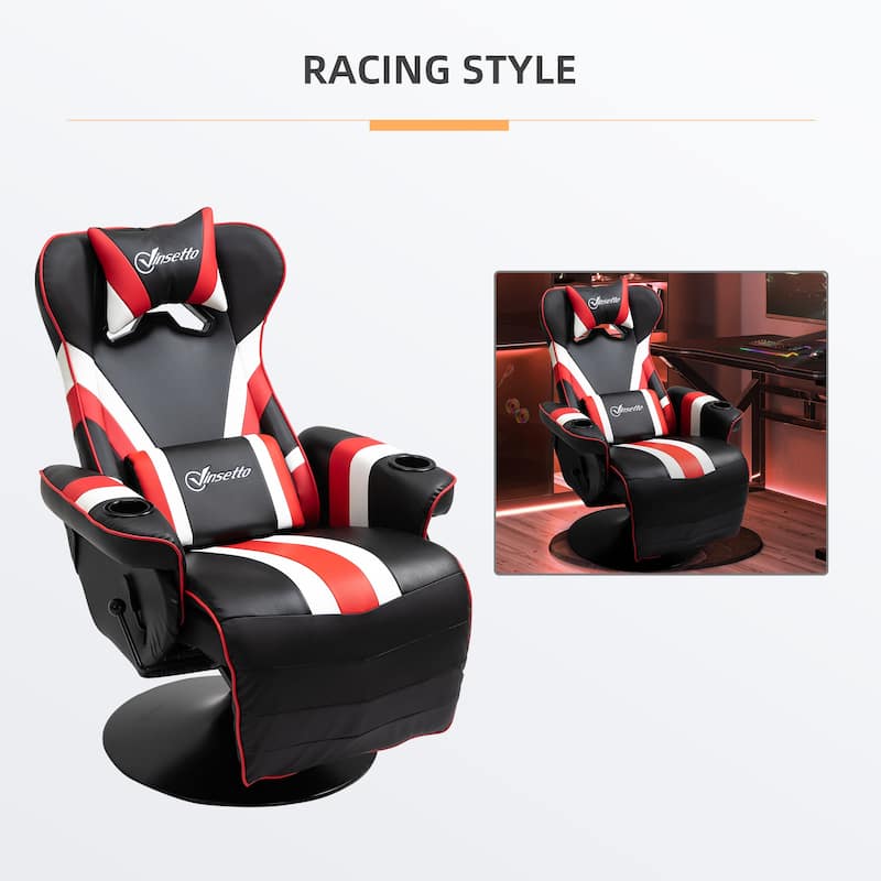 360° Swivel Racing Style Gaming Recliner Chair with Lumbar Support, Footrest and Dual Cup Holders for Game Room