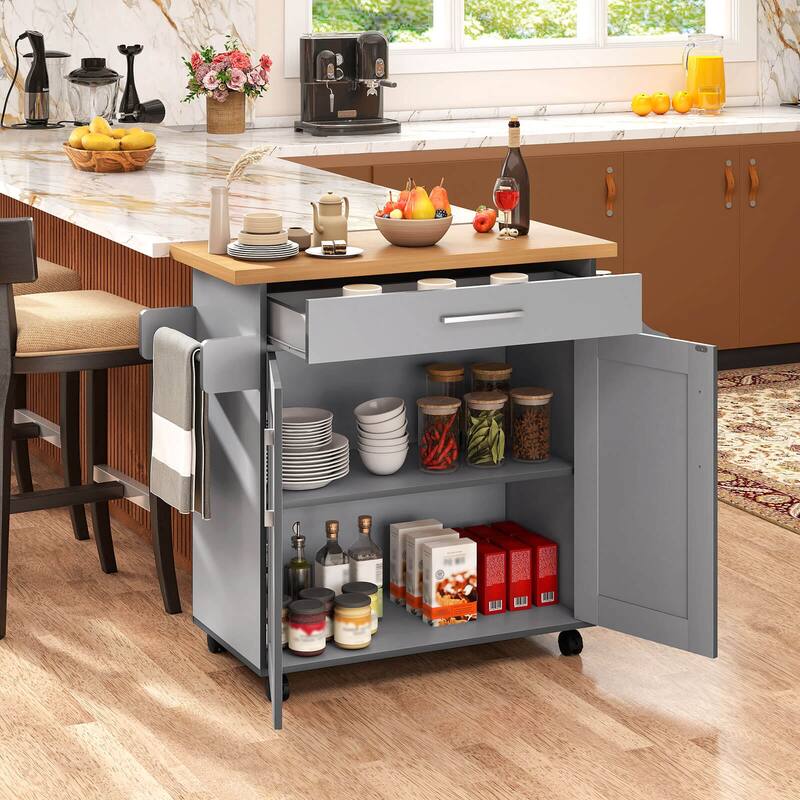 Costway Rolling Kitchen Island Cart Storage Cabinet w/ Towel & Spice