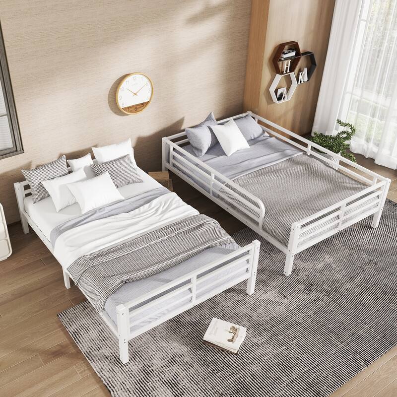 Roomfitters Metal Full XL over Full XL Bunk Bed for Teens & Adults, Space-Saving, Noise-Reduced Frame, White