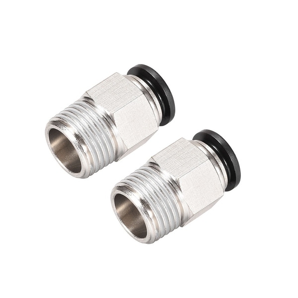 Straight Pneumatic Push to Quick Connect Fittings 1/2NPT x 12mm Silver Tone 2pcs