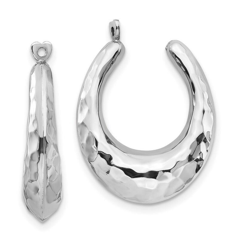 Curata 14k White Gold Hollow Polished 24x6mm Hammered Hoop Earrings - with Jackets