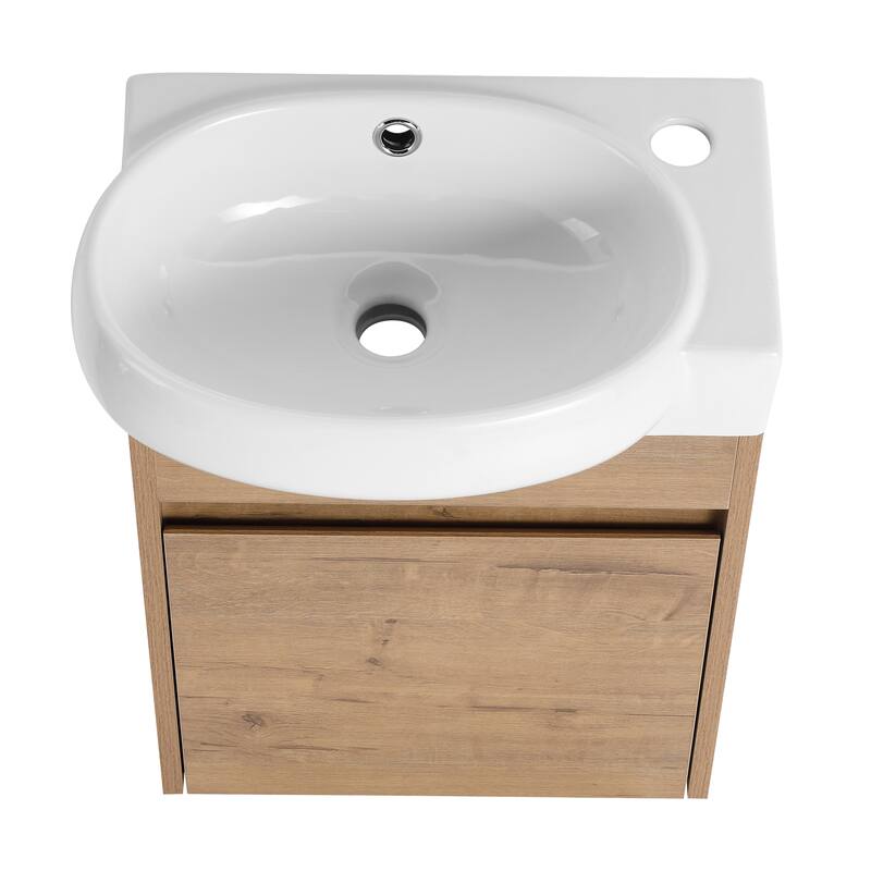 Compact Bathroom Vanity with Sink, Oval Single Ceramic Sink Bathroom Cabinet for Small Bathroom