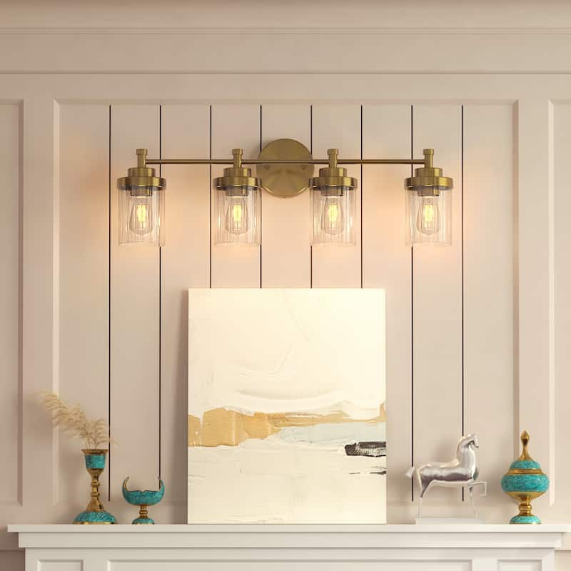 Modern Dimmable Vanity Light with Clear Ribbed Glass Shades E26 Sockets