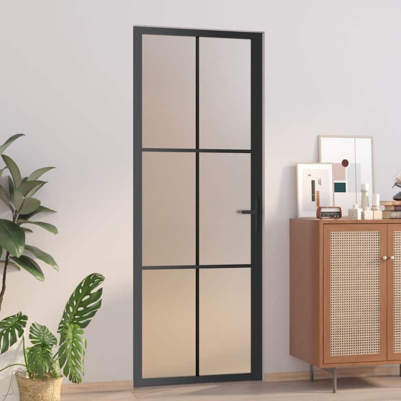 vidaXL Glass Door Interior Door with Alloy Handle ESG Glass and Aluminum Black - 29.9"x79.3" x 1.4" - Black and transparent 1