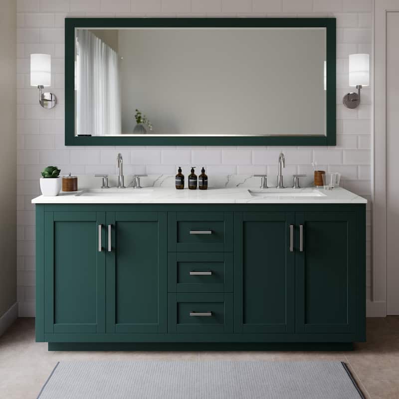 Wyndham Collection WCF292972D-QTZ-US3MXX Miranda 72" Free Standing - Green / Giotto Quartz Top / Brushed Nickel