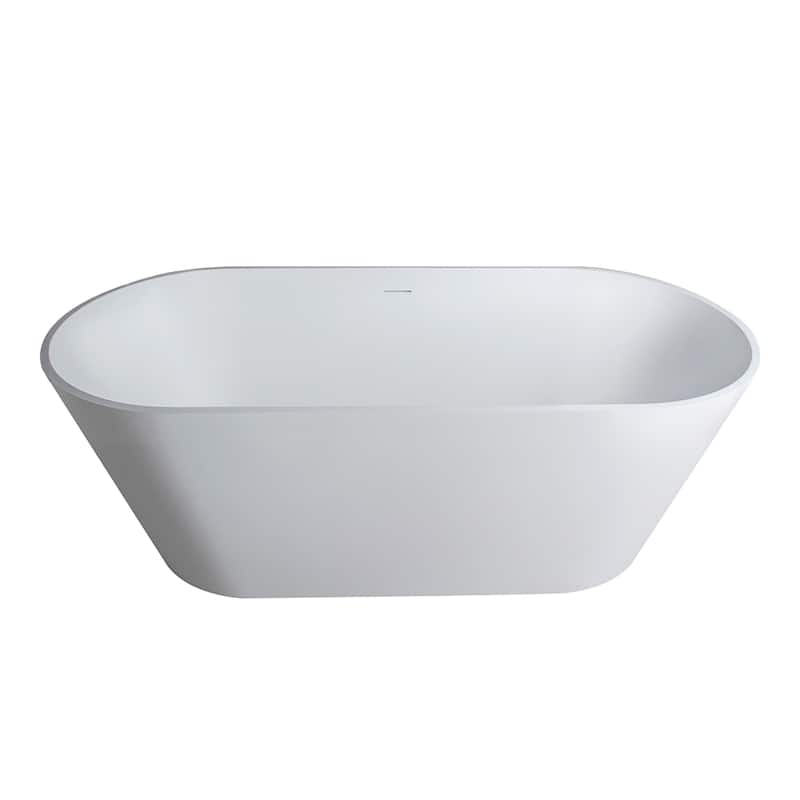 63 Inch Solid Surface Stone Resin Freestanding Soaking Bathtub in Matte White