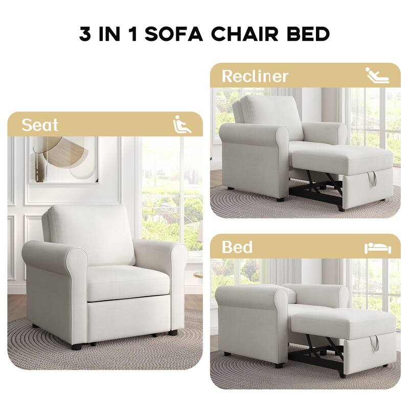 3-in-1 Linen Sofa Bed Chair with Adjustable Backrest and Folding Single Bed for Living Room Apartment