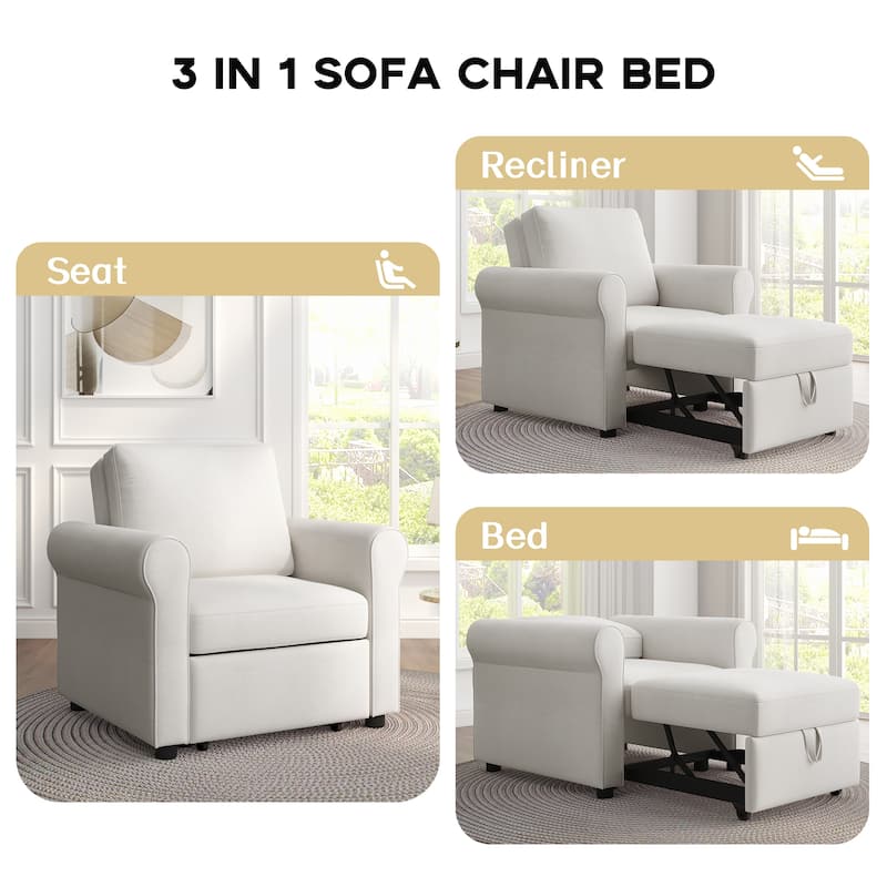 Livingroom Accent Chair 3-in-1 Convertible Sleeper Sofa Chairs Bed Arm Chairs Pull-out Sofa Lounge Chairs Adjust Backrest Chaise