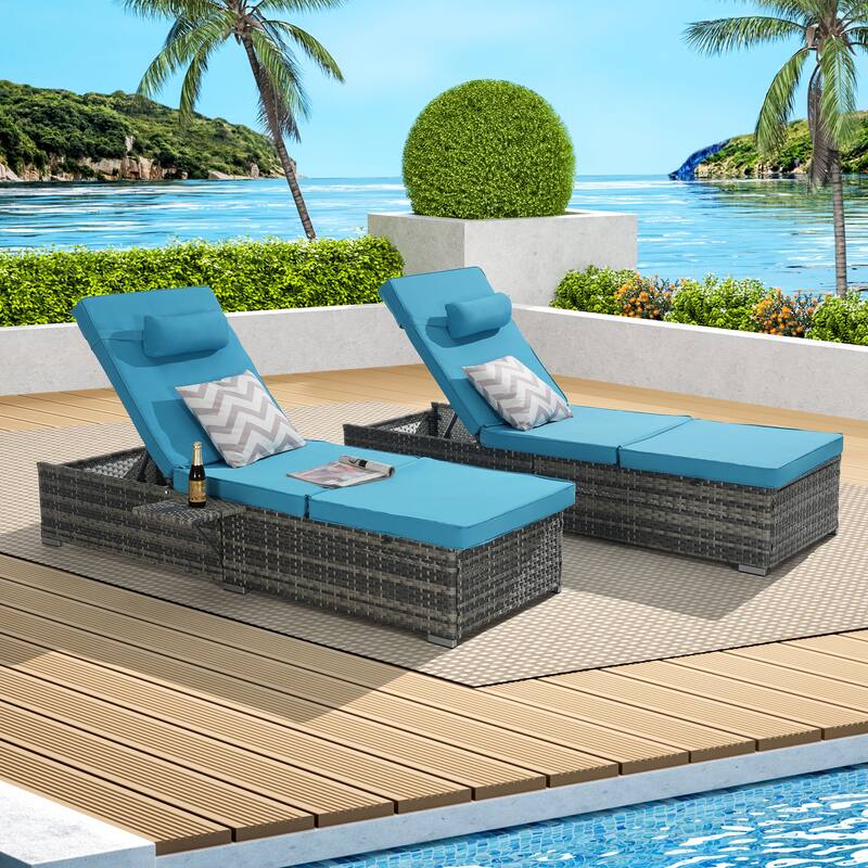 Outdoor 5 Adjustable Chaise Lounge Set with Side Table and Pool Lounge Chairs