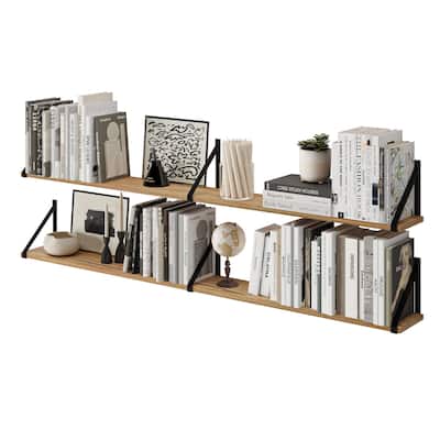 Wallniture Bora 54" x 6" Floating Shelves for Living Room, Rustic Bookshelves, Office Decor Shelves, Wall Mounted, Burnt, 2 Pcs