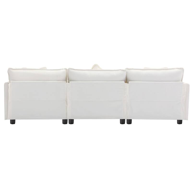 112.2" L-Shape Chenille 4 Seat Sectional Sofa with Removable Ottoman and 5 Plush Pillows, Modern Luxury Couch