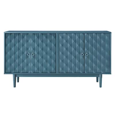 Navy Adjustable Buffet Cabinet w/ Convex Pattern Doors & Silver Handle