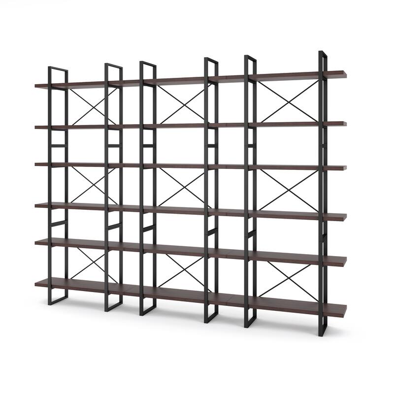Mylotus-Home Dark Walnut Color 6 Tiers Display and Storage Bookcase - 85" H x 106" W x 12.6" D