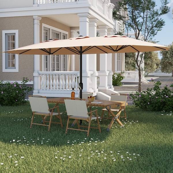 Elecwish 13ft Outdoor Patio Umbrella, Double Sided Market Rectangle Umbrella With Crank Handle Large Sun Shade For Outside Deck Backyard Garden Beige