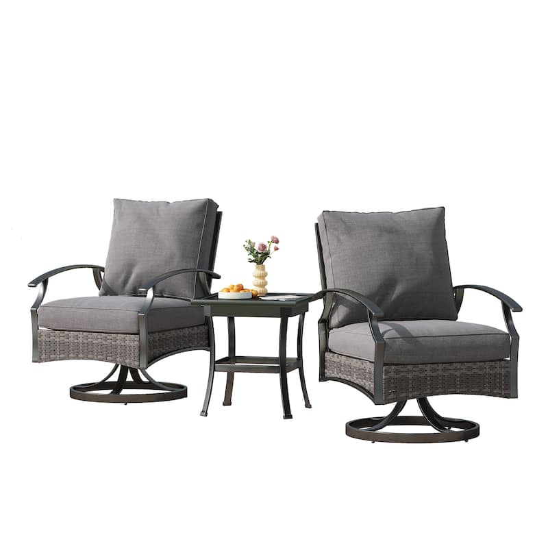 3 Piece Patio 25" W Swivel Chair Seating Group with Cushions