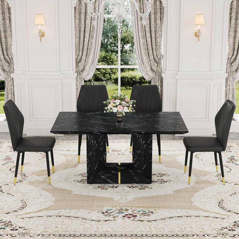 Modern 5-Piece Dining Set with Rectangular Table & Widened Backrest Chairs