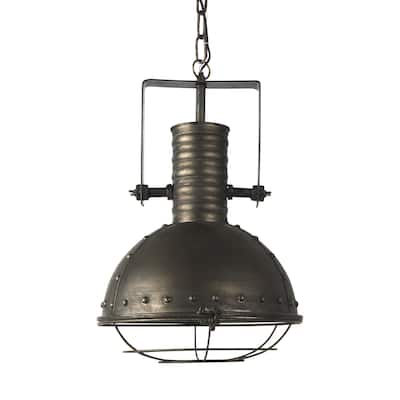 Zaio Weathered Antique Gold Metal Caged Pendant Light - 13"W x13"D x 19"H
