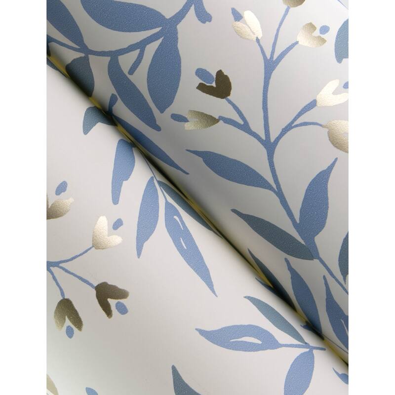 Chesapeake Senna Blue Budding Vines Wallpaper