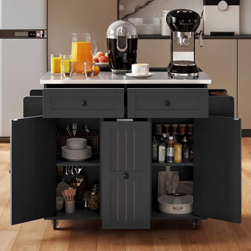Moasis Mobile Kitchen Island Cart with Stainless Steel Ffolding Tabletop and Storage