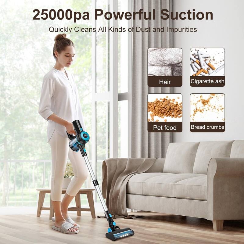 Cordless Vacuum Cleaner, 8-in-1 Stick Vacuum Cleaner, 25Kpa Powerful Suction Vacuum with 45 Mins Runtime Detachable Battery