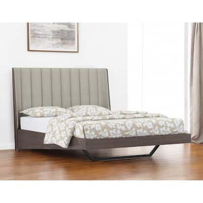 HomeRoots Queen Grey Upholstered Faux Leather and Ivory Gloss Bed Frame