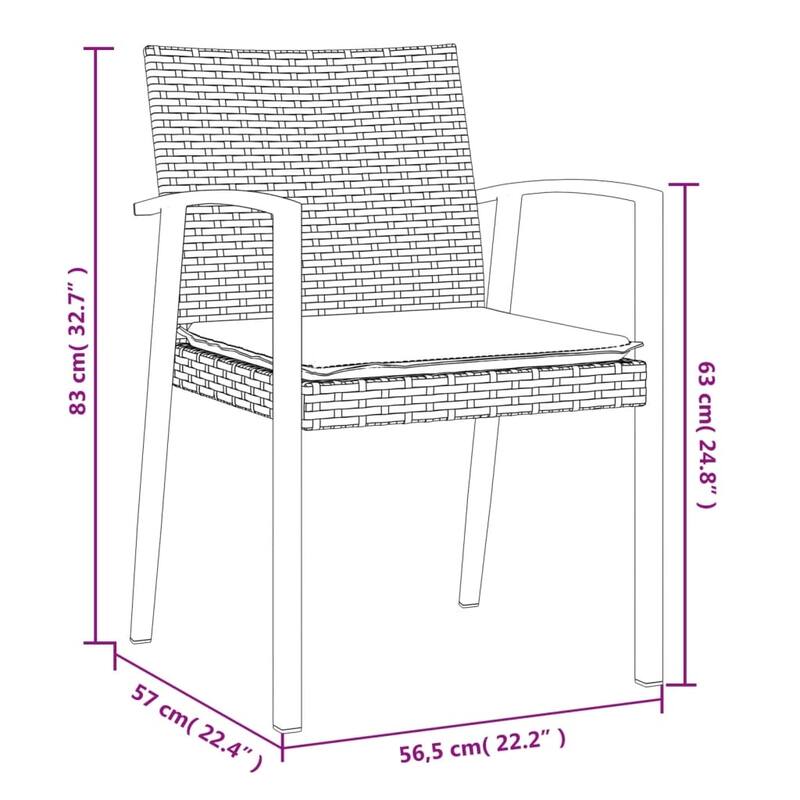 vidaXL Patio Dining Set Table and Chair with Cushions Poly Rattan and Steel