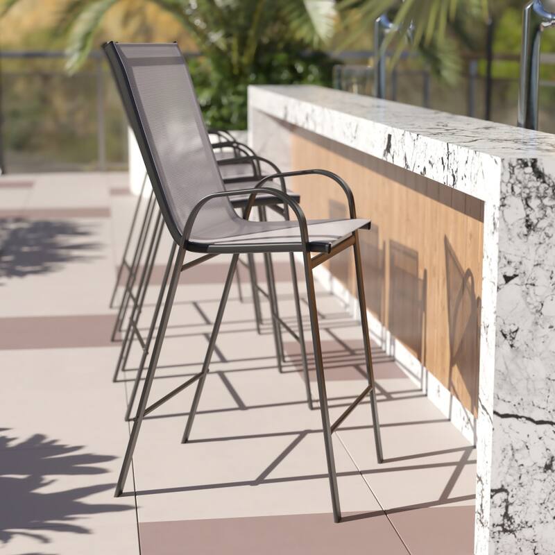 4 Pack Outdoor Barstools with Flex Comfort Material - Patio Stool - Gray