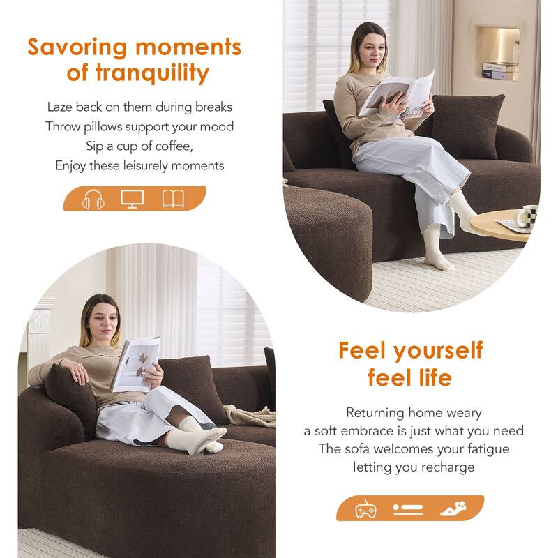 98.8" Boneless L-Shaped Sectional Sofa with Curved Chaise, Modular Chenille Compression Couch with 30D Foam for Living Room