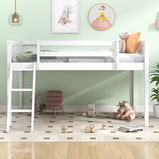 Twin Size Wood Low Loft Bed with Ladder