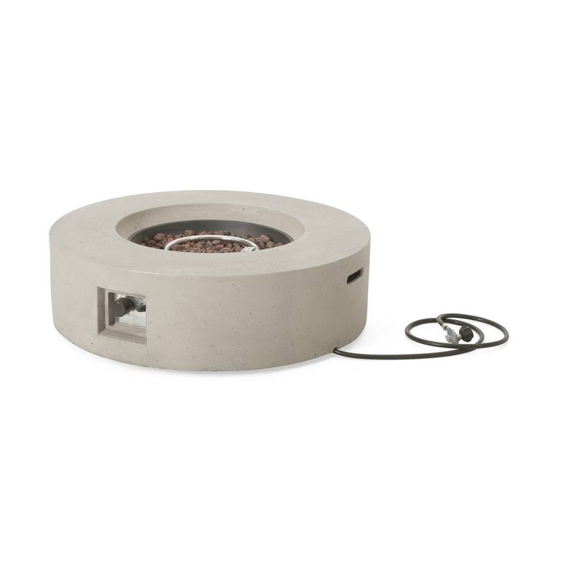 39.2 in. W x 39.2 in. D x 11.5 in. H Round Propane Burning Outdoor Fire Pit in Light Grey